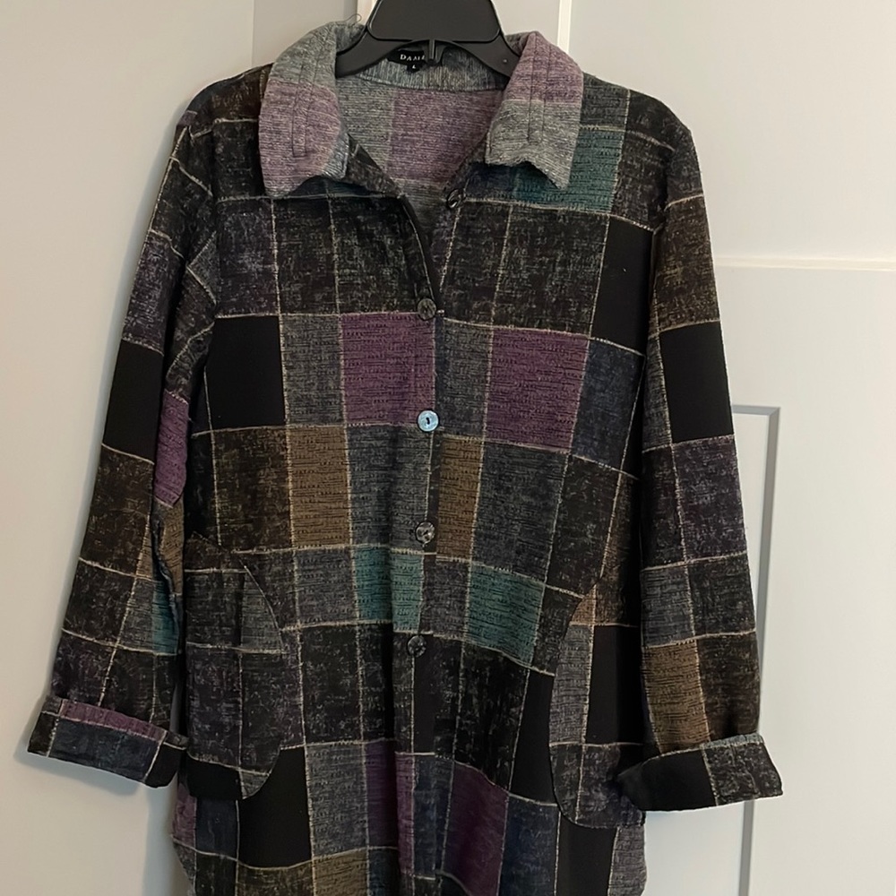 Womens Damee jacket shacket shirt plaid gray Sz L